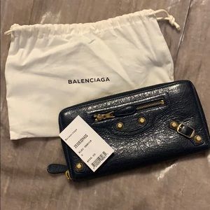 Balenciaga Navy Moto Zip Wallet